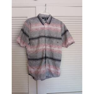 Vans Mens Size Large Button Down Short Sleeve Polo Shirt Red White Black Faded